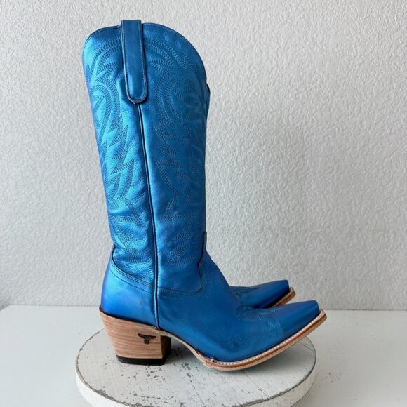 Lane SMOKESHOW Womens Cowboy Boots 10 Blue Western Cowgirl Mid Calf Pointed Toe - Picture 3 of 14